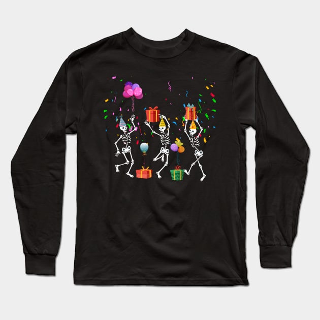 Halloween Birthday Party Outfit Skeleton Birthday Party Long Sleeve T-Shirt by Sky at night